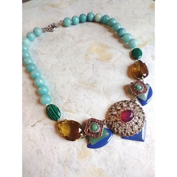 Gorgeous Mixed Media Blue Bead Statement Necklace - Picture 3 of 5